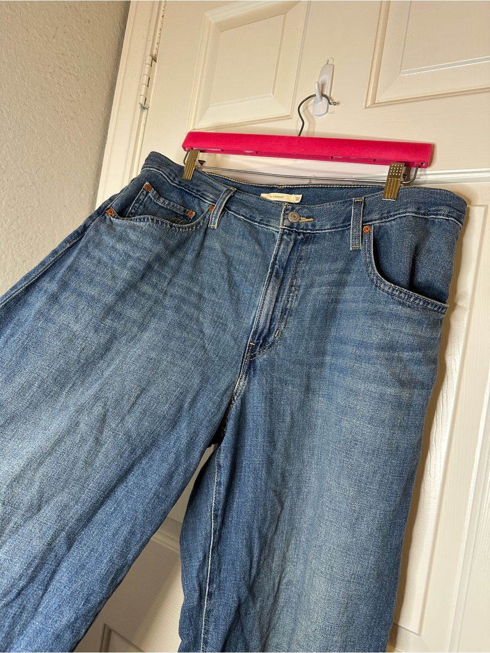 Levi's Premium Mid Blue Linen Blend XL Straight Loose Fit Jeans Sz 32 Indie Boho - Picture 5 of 9